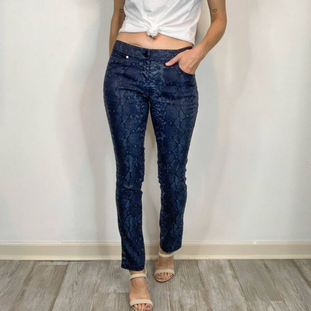ELIE TAHARI python print pants low rise skinny leg blue y2k club kid 2467